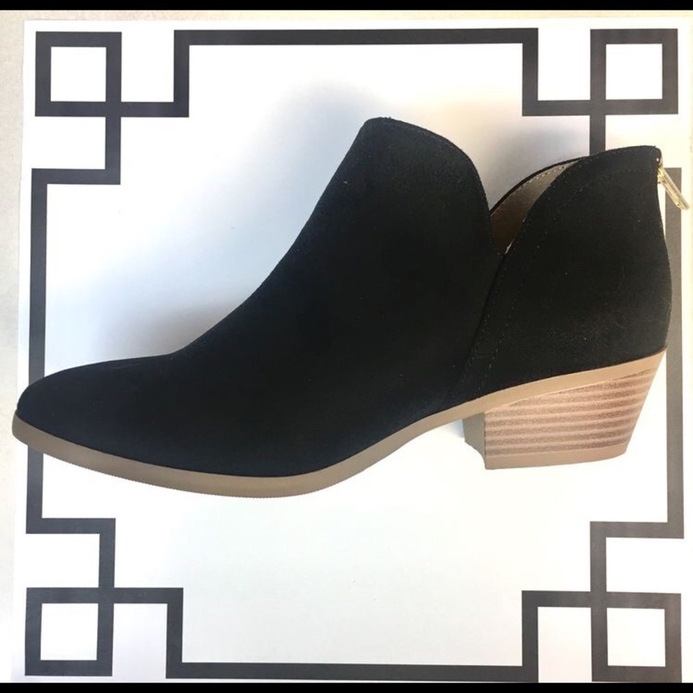 Black Notch Ankle Boot in Faux Suede